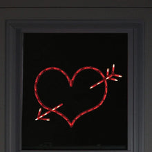 Heart-shaped arrow LED window silhouette on a framed panel