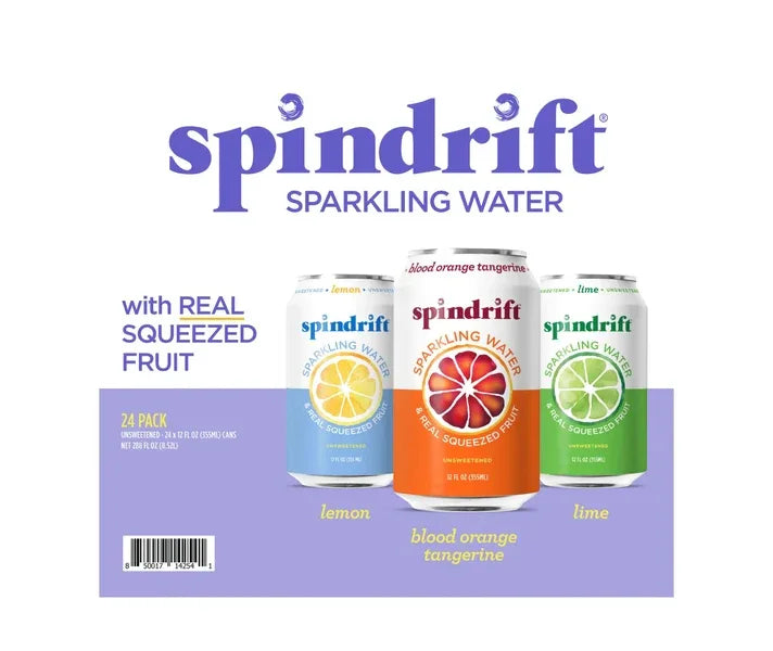 Spindrift Assorted Blood Orange Tangerine, Lemon and Lime Sparkling Water, 2 oz. 24 cans