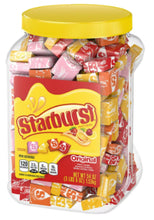 Starburst Original bulk candy jar with yellow cap and mixed wrapped candy pieces