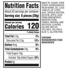 Nutrition Facts panel for Starburst chewy candy with serving and calorie information