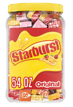 Starburst Original fruity chewy candy bulk jar with yellow cap and mixed wrapped pieces