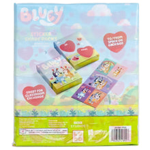 Back of Bluey sticker share packs box with product info and stickers pictured