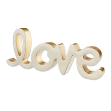 Cream Love tabletop decoration with gold-tone accents, sculpted letters, 4 x 9 in