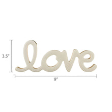 Cream Love tabletop decoration, 9 in wide and 3.5 in tall, gold-tone accents