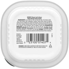 Cesar Classic Loaf in Sauce dog food tray back label with ingredients and barcode