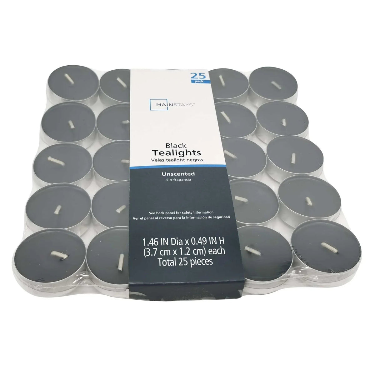 Mainstays Black Unscented Indoor/Outdoor Tealight Candles, 25 Count