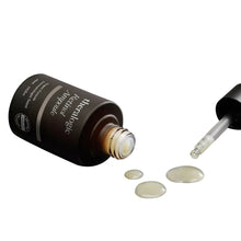 Retinol ampoule with dispensing dropper and three pale serum droplets
