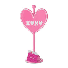 Pink heart tabletop sign with XOXO text and decor tag at base