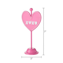 Pink heart tabletop sign on base, 7 in tall, 3 in wide