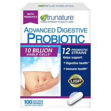 Probiotic digestive supplement box showing 100 vegetarian capsules and 10 billion cells