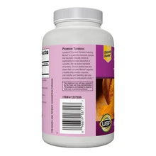 Turmeric supplement bottle back label with barcode and USP seal.
