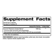 Supplement Facts label showing 1000 mg curcumin phytosome complex Mervia.