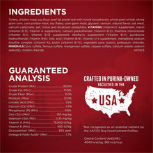 Dry dog food bag ingredients and guaranteed analysis nutrition chart