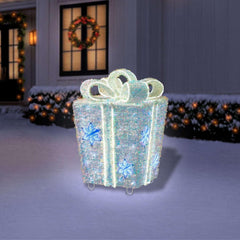 Member's Mark 32" Pre-Lit Iridescent Twinkle Tinsel Gift Box Decor - USA MEGA SHOP