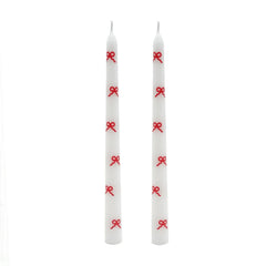 My Texas House Valentine 10" Red Bow & White Taper Candles, Unscented, 2 Count