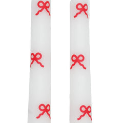 My Texas House Valentine 10" Red Bow & White Taper Candles, Unscented, 2 Count