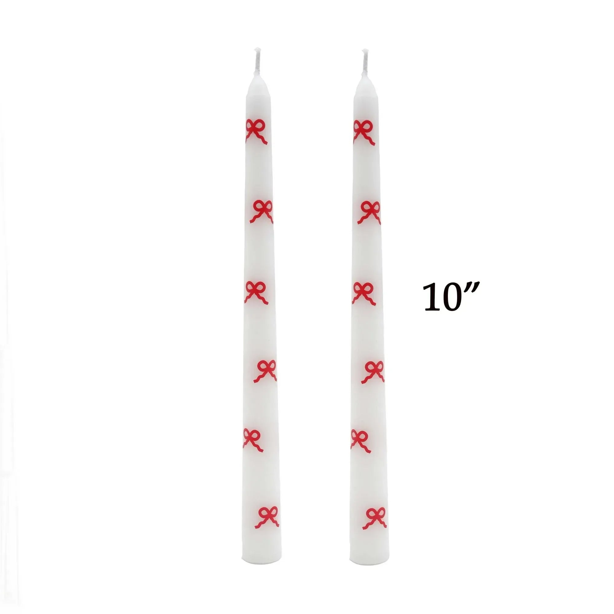 My Texas House Valentine 10" Red Bow & White Taper Candles, Unscented, 2 Count