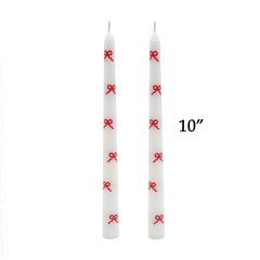 My Texas House Valentine 10" Red Bow & White Taper Candles, Unscented, 2 Count