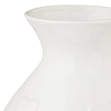 White ceramic decorative vase with raised heart relief texture