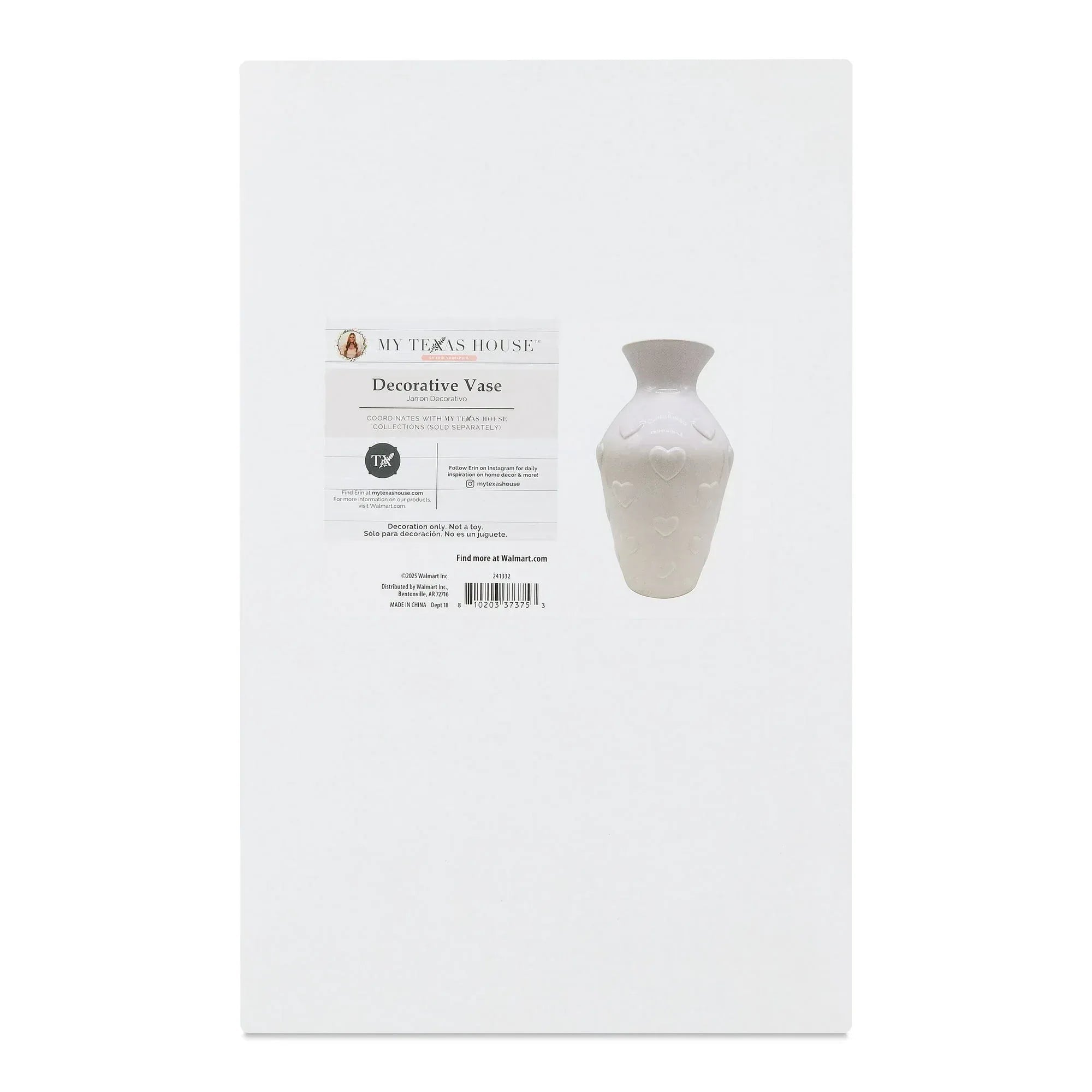 Ceramic Valentine's Day Heart Vase, White, 12", by My Texas House