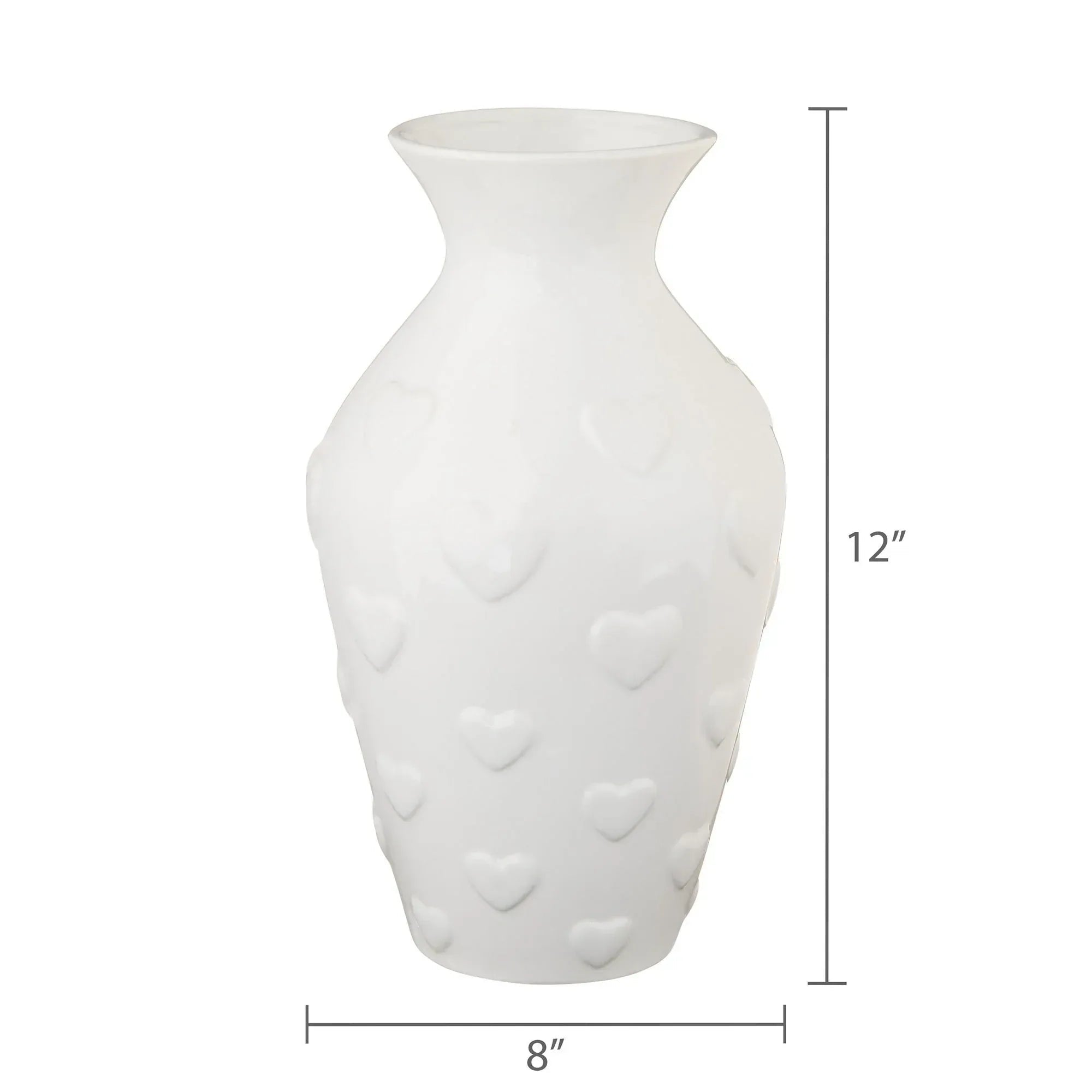 Ceramic Valentine's Day Heart Vase, White, 12", by My Texas House