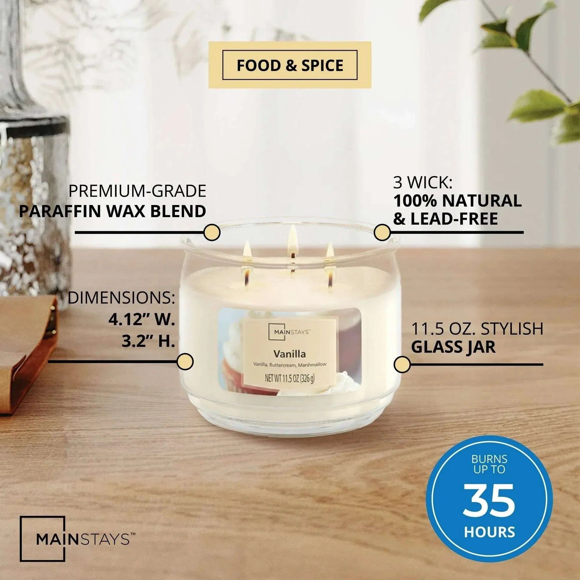 Mainstays 3-Wick Scented Glass Jar Candle, 11.5oz.