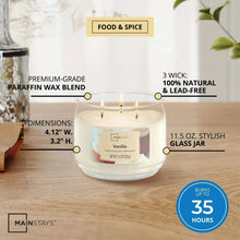 Vanilla three-wick glass jar candle with cream wax and centered product label