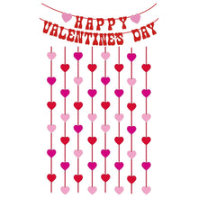 Valentine's Day decoration kit with heart curtain and 'Happy Valentine's Day' banner