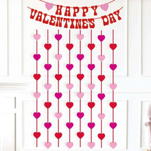 Valentine's Day heart curtain decoration with pink and red hearts plus banner