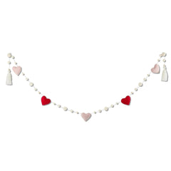 Felt Hearts and Wood Bead Garland, Red, White, and Pink, 6', Valentine's Day by My Texas House