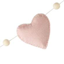 Felt pale pink heart on white cord with wooden bead ends