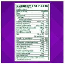 Supplement Facts panel for berry multivitamin gummies with vitamins and mineral amounts