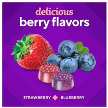 berry flavored gummy pieces with strawberry and blueberry icons