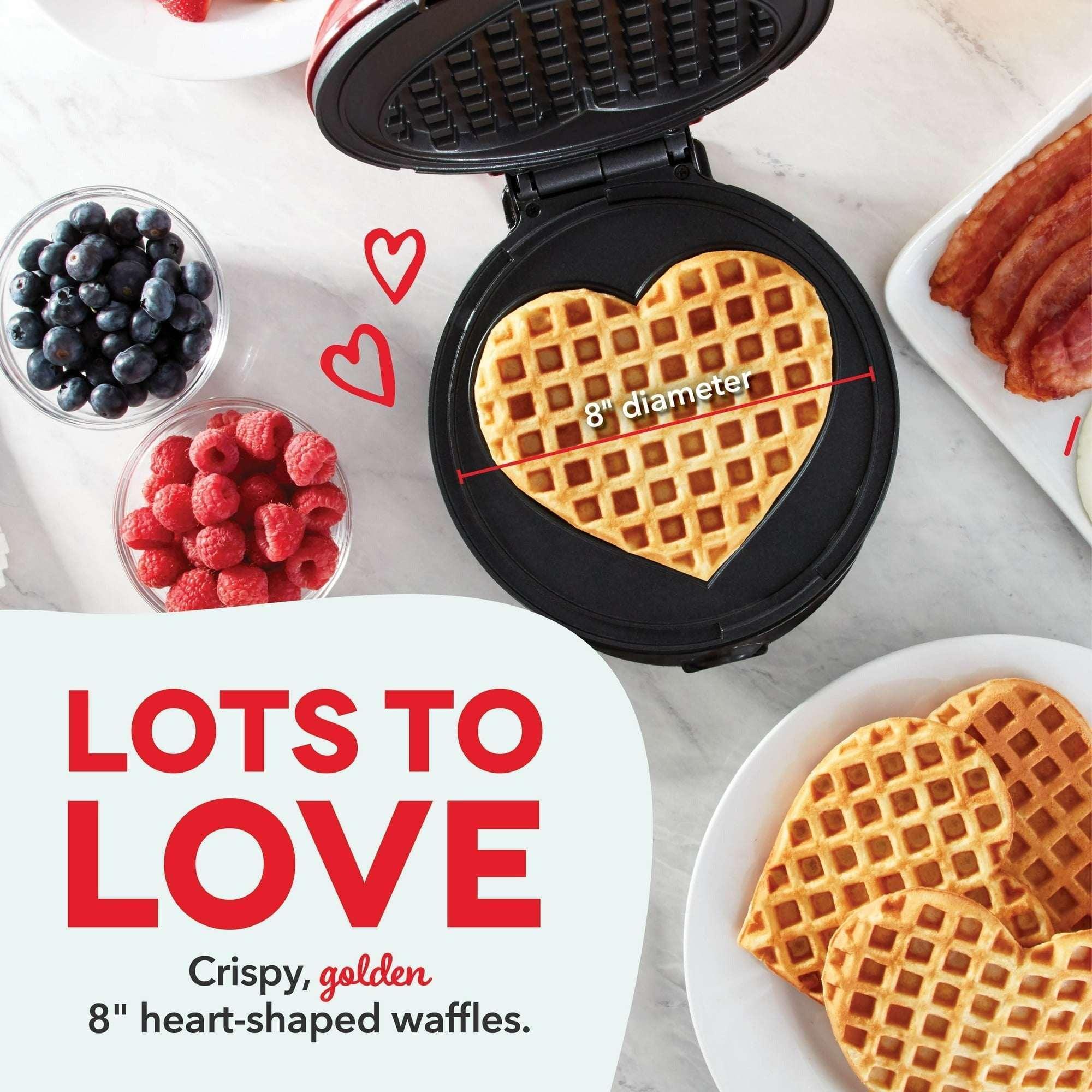 Dash Express Full Size Heart Waffle Maker - Make Quick Heart-Shaped Waffles & Treats, Red
