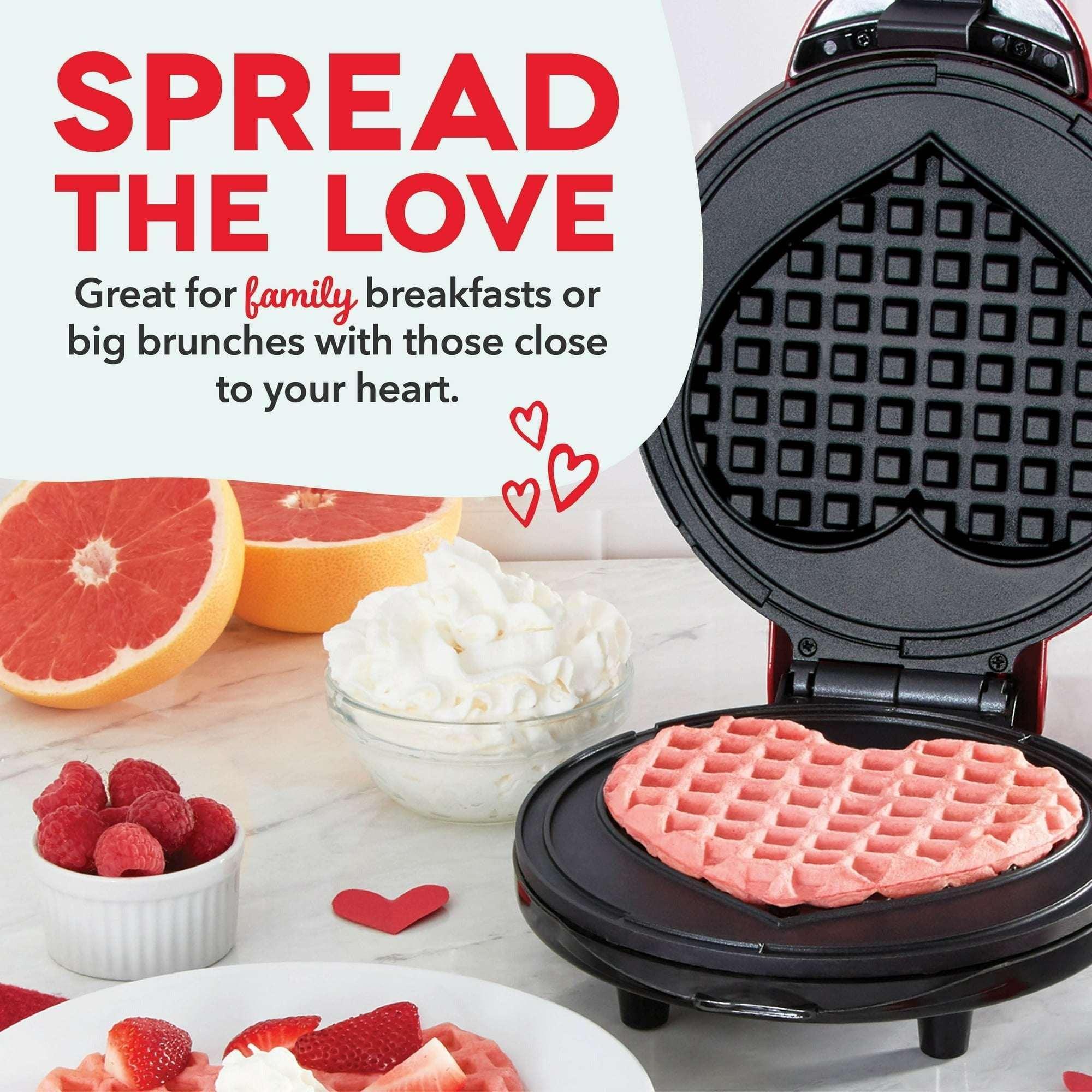 Dash Express Full Size Heart Waffle Maker - Make Quick Heart-Shaped Waffles & Treats, Red