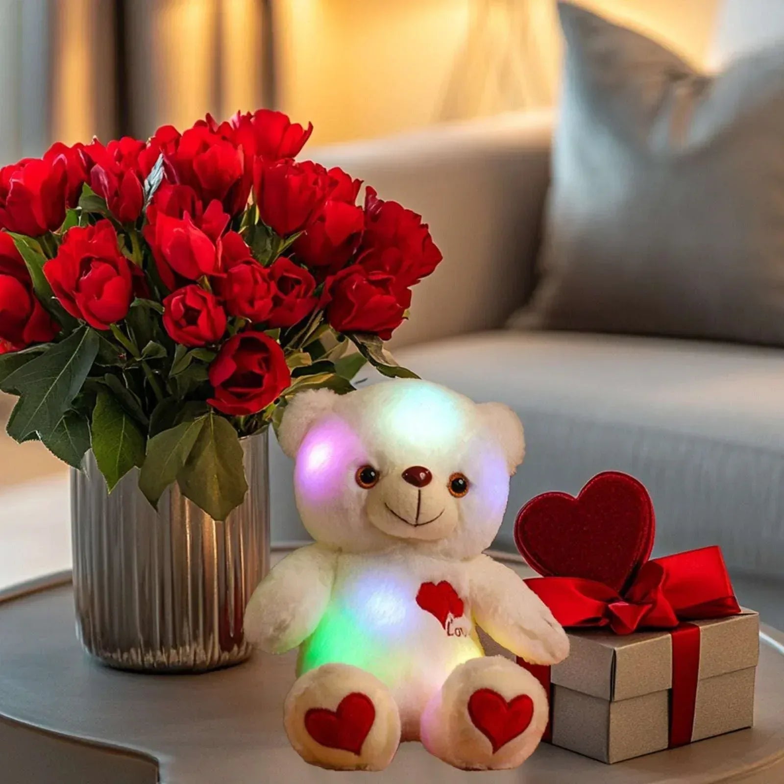 Creative Light Up LED Inductive Teddy Bear Stuffed Animals Plush Toy Colorful Glowing Teddy Bear