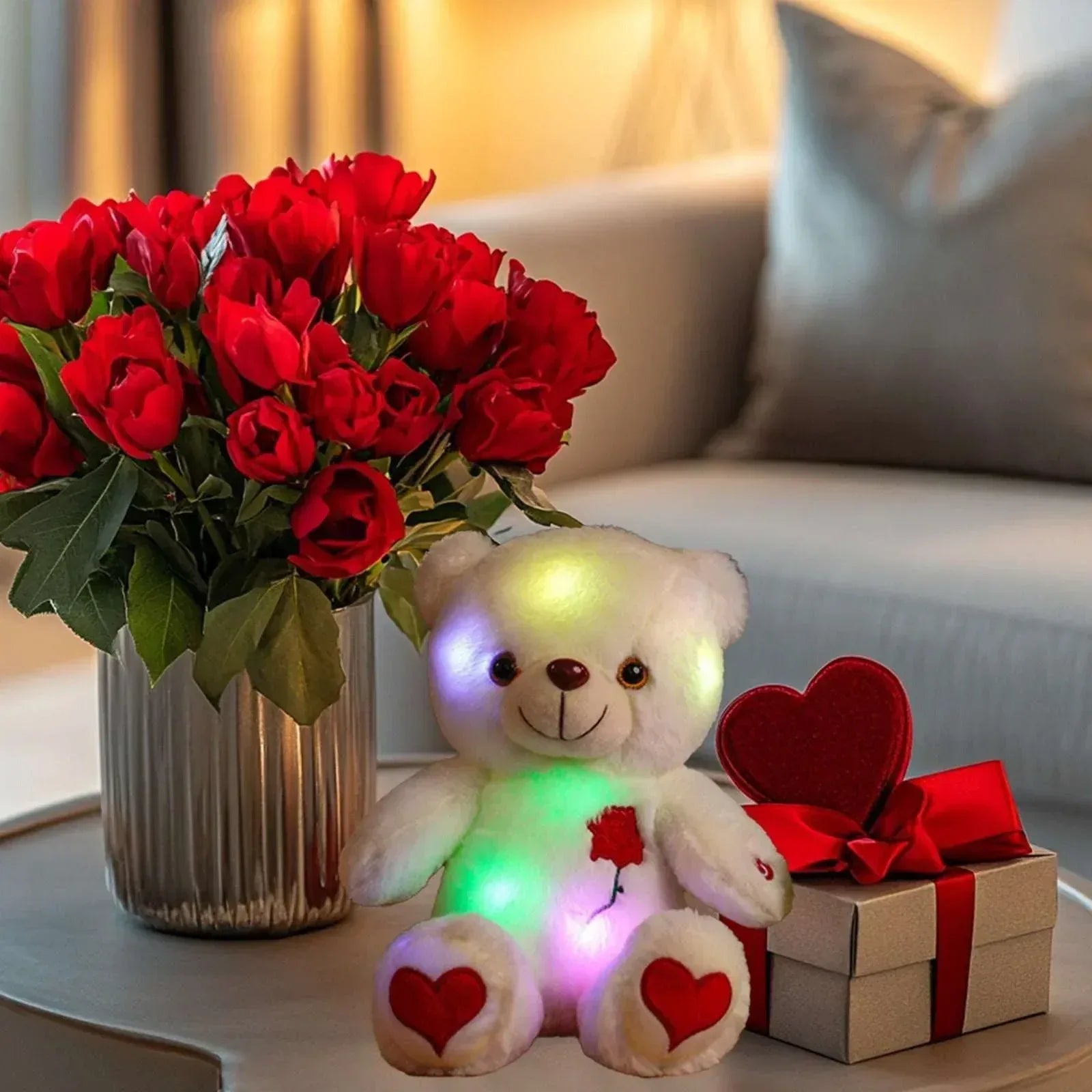 Creative Light Up LED Inductive Teddy Bear Stuffed Animals Plush Toy Colorful Glowing Teddy Bear