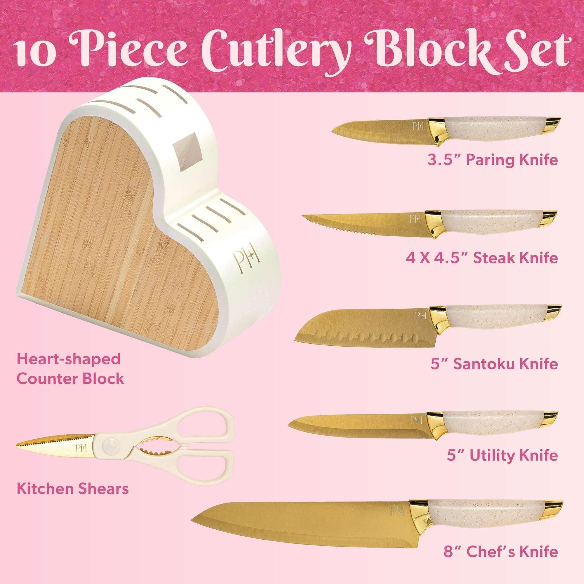 Paris Hilton 10-Piece Heart-Shaped Stainless Steel Knife Block Set
