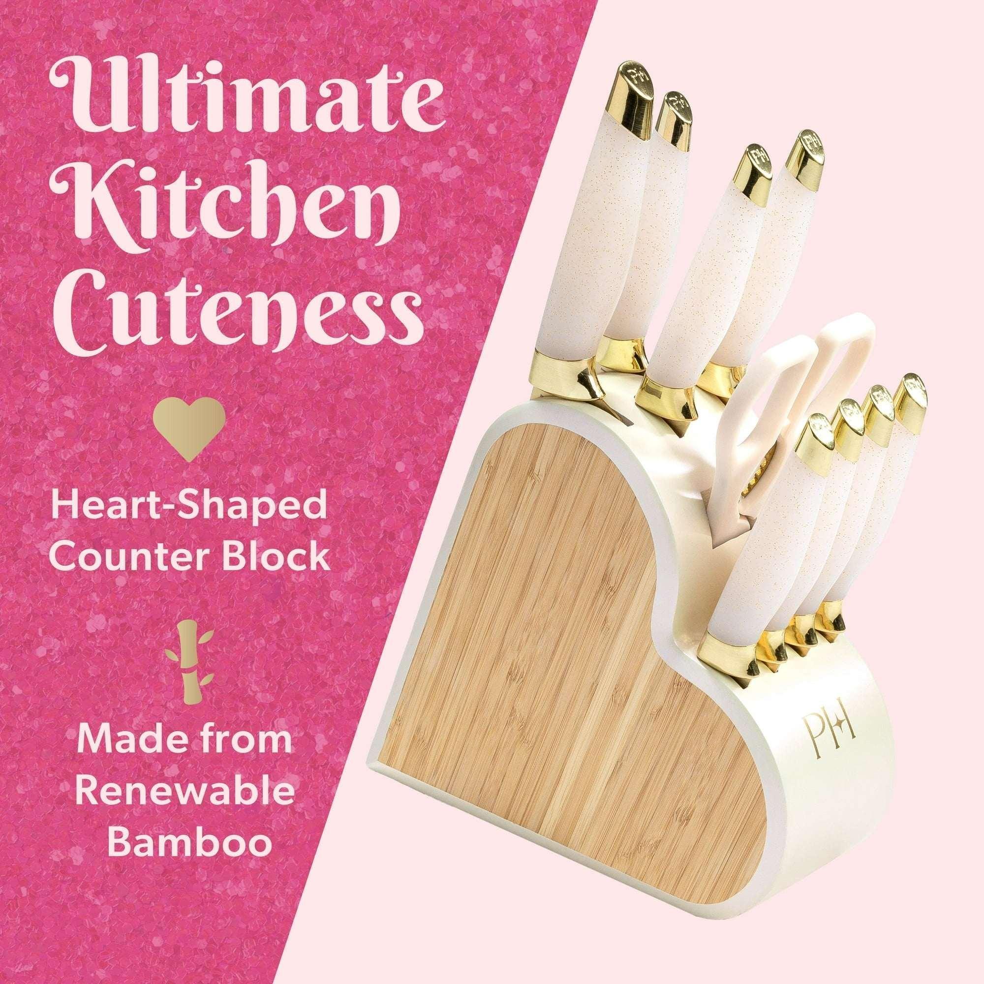 Paris Hilton 10-Piece Heart-Shaped Stainless Steel Knife Block Set