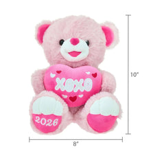 Pink teddy bear plush with XOXO heart vest and 2026 on paw