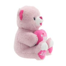 Pink teddy bear plush hugging a pink heart with XOXO detail and 2026