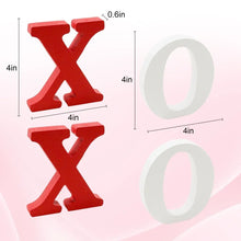 Wooden XO tabletop sign letters: red X and white O with size indicators