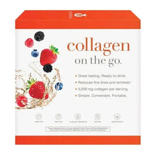 Collagen liquid on-the-go supplement box with berry fruit artwork.