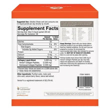 Supplement Facts and barcode label on collagen liquid berry supplement box.