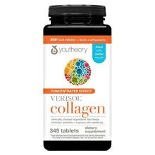 Supplement bottle with black cap; Verisol collagen label and orange accent strip.