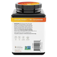 Turmeric supplement bottle back label with directions and certification icons
