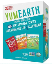 Organic variety snack box front showing giggles, chews, and sour little bites, 30 pack